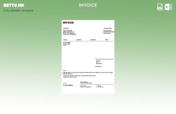 Шаблон за фактура за бесплатен бутик во модерен стил